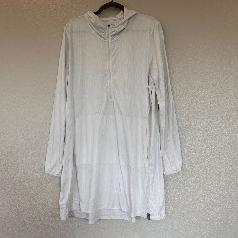 LL Bean Womens White Sun Hoodie Quarter Zip Pockets Dress Size XL REG